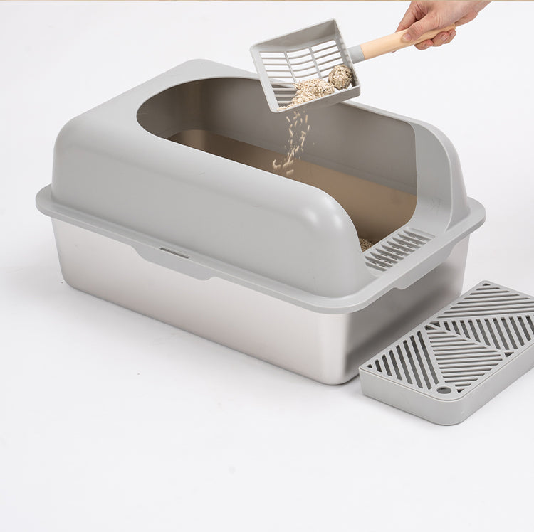 Fully Enclosed Large Space Pet Toilet Stainless Steel Cat Litter Box with Lid