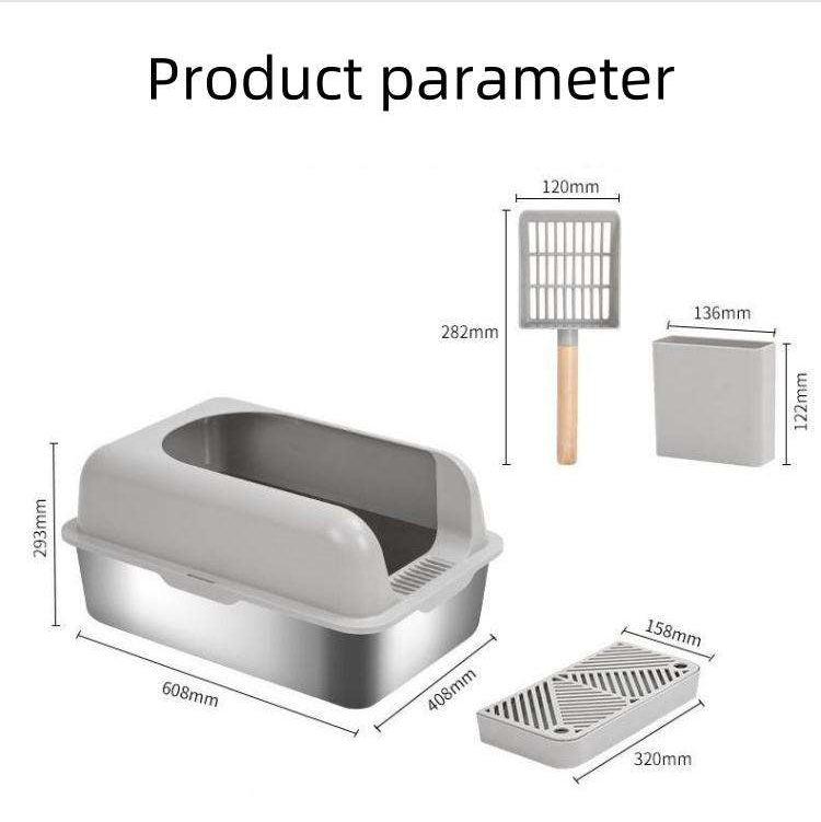 Fully Enclosed Large Space Pet Toilet Stainless Steel Cat Litter Box with Lid