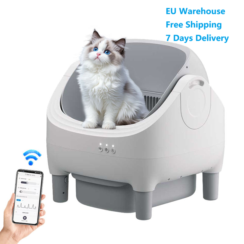 Smart App Control Open-top Automatic cat Litter Box Basin with Dual Safety Sensors Self Cleaning