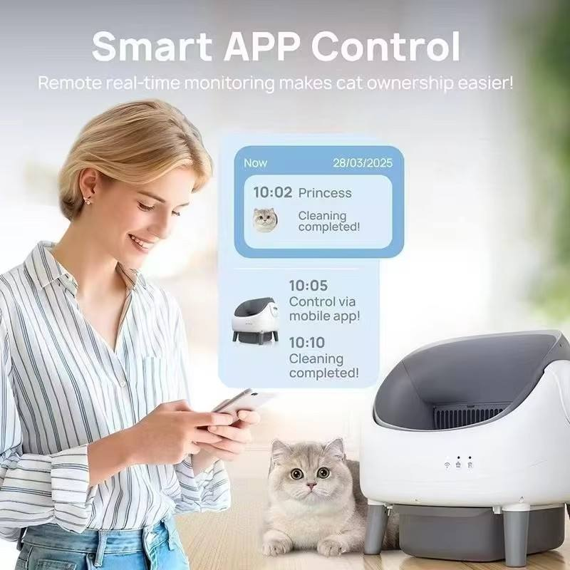 Smart App Control Open-top Automatic cat Litter Box Basin with Dual Safety Sensors Self Cleaning