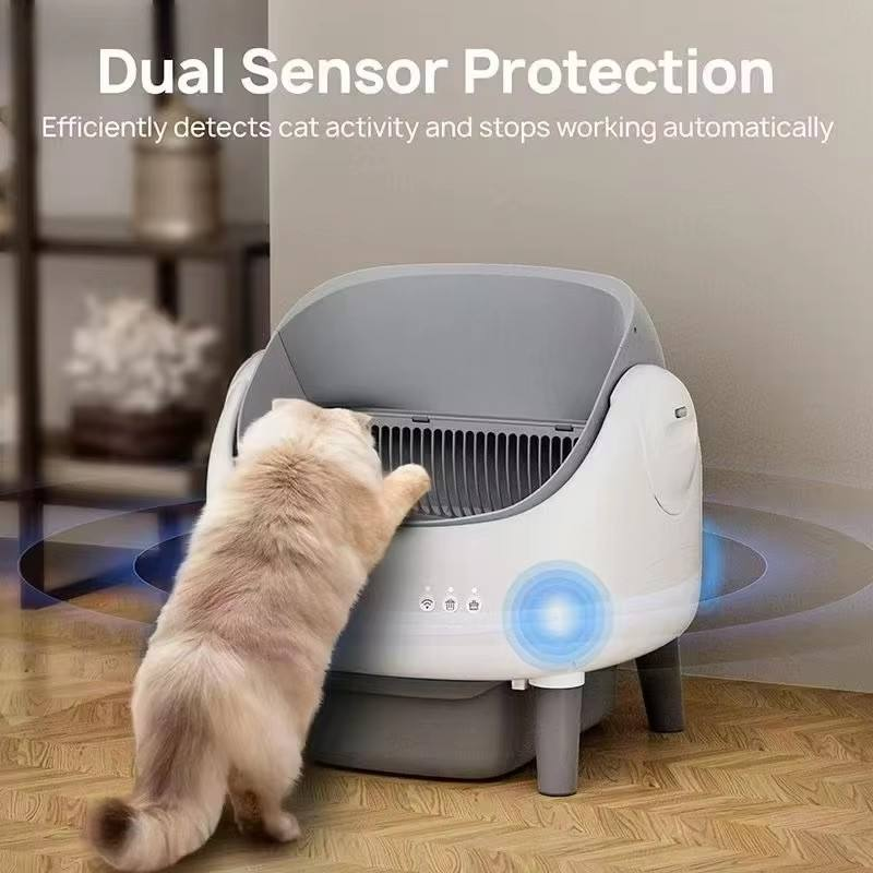 Smart App Control Open-top Automatic cat Litter Box Basin with Dual Safety Sensors Self Cleaning