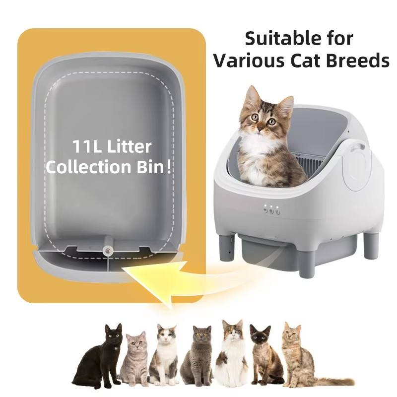 Smart App Control Open-top Automatic cat Litter Box Basin with Dual Safety Sensors Self Cleaning