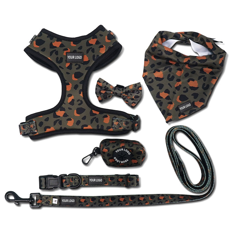 Custom Logo Adjustable Neoprene Pet Dog Harness and Leash Set