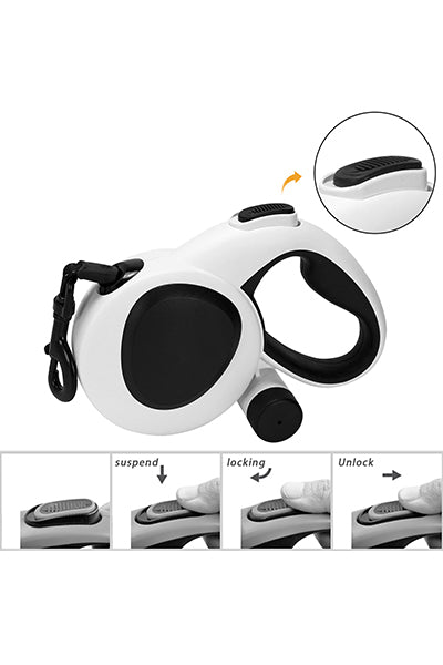 Retractable Dog Leash with Poop Bag Holder