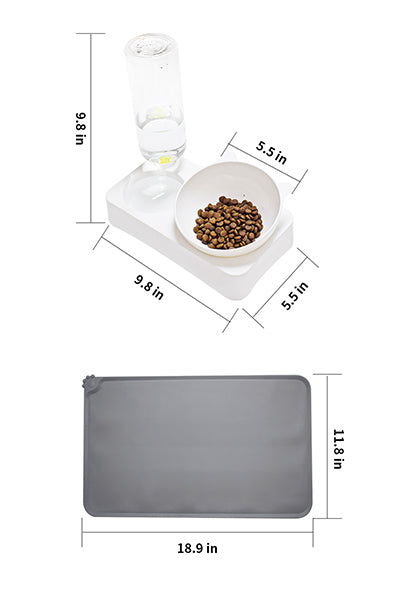 Raised Cat Bowl and Water Bottle Set with Silicon Non Slip Waterproof Mat