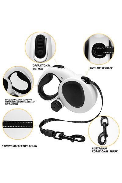 Retractable Dog Leash with Poop Bag Holder