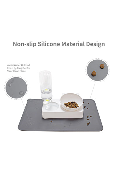 Raised Cat Bowl and Water Bottle Set with Silicon Non Slip Waterproof Mat