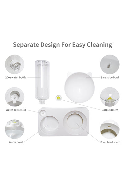 Raised Cat Bowl and Water Bottle Set with Silicon Non Slip Waterproof Mat