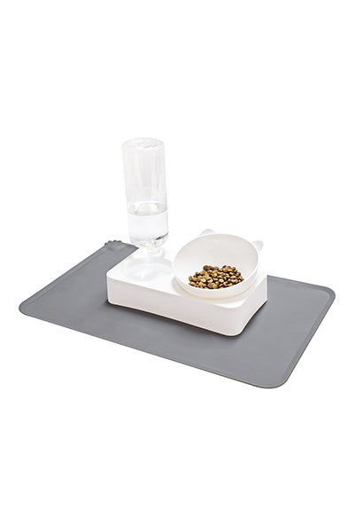 Raised Cat Bowl and Water Bottle Set with Silicon Non Slip Waterproof Mat